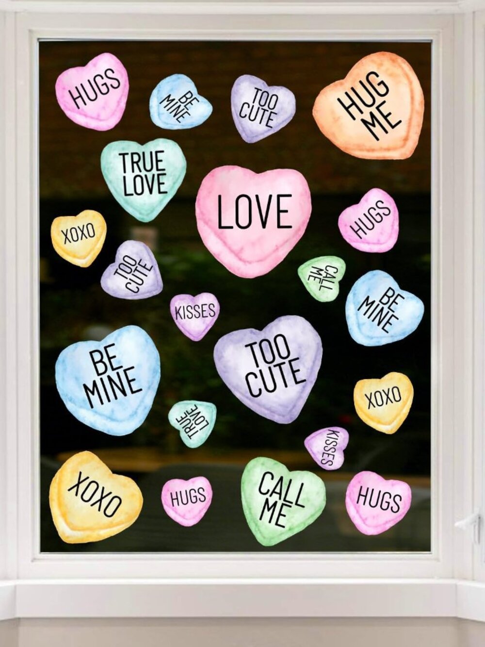 8 Sheets Valentines Window Clings Double-Sided Pink Purple Blue Valentines Windo